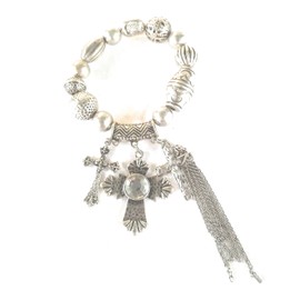 AH Cross Charm Tassel Stretch Bracelet Bling Rhinestone Christian Jewelry Silver Jp