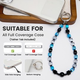 KARENSKEYS Phone Charm Strap, Sparkling Crystal Beaded Lanyard with Tether Tab &Metal Buckle for Cellphone, Wrist Keychain for Car Keys with D Ring for Women.