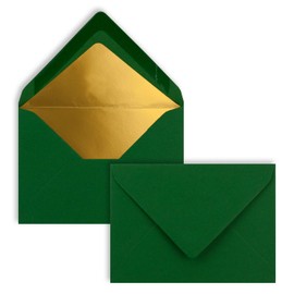 50 envelopes in dark green with gold lining, DIN C7 8.1 x 11.4 cm, wet glue, 120 g/m², ideal envelopes for vouchers, gifts