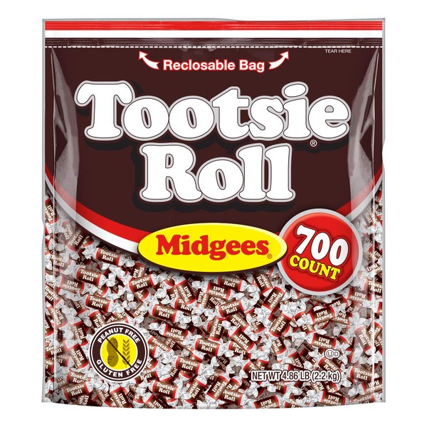 Tootsie Roll Original Chocolatey Twist Midgees, Resealable Stand-up Bag, 700-Count, Peanut Free, Gluten Free