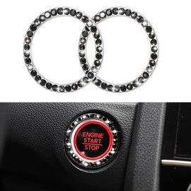 WINKA Car Engine Start Stop Button Cover Bling Accessories for Car 2pcs Ignition Ring Caps Keyless Push Start Button Ring Cap Interior Decoration Rhinestone Diamond Universal for Car (Black)