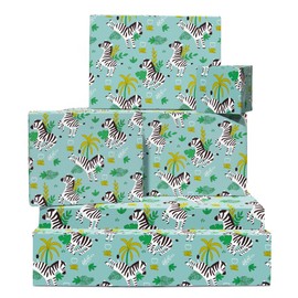 Safari-Geschenkpapier – Zebra und Blätter – 6 Blatt Geschenkpapier Dschungel für Jungen und Mädchen – grünes Geschenkpapier – mit Aufklebern – recycelbar – von Central 23