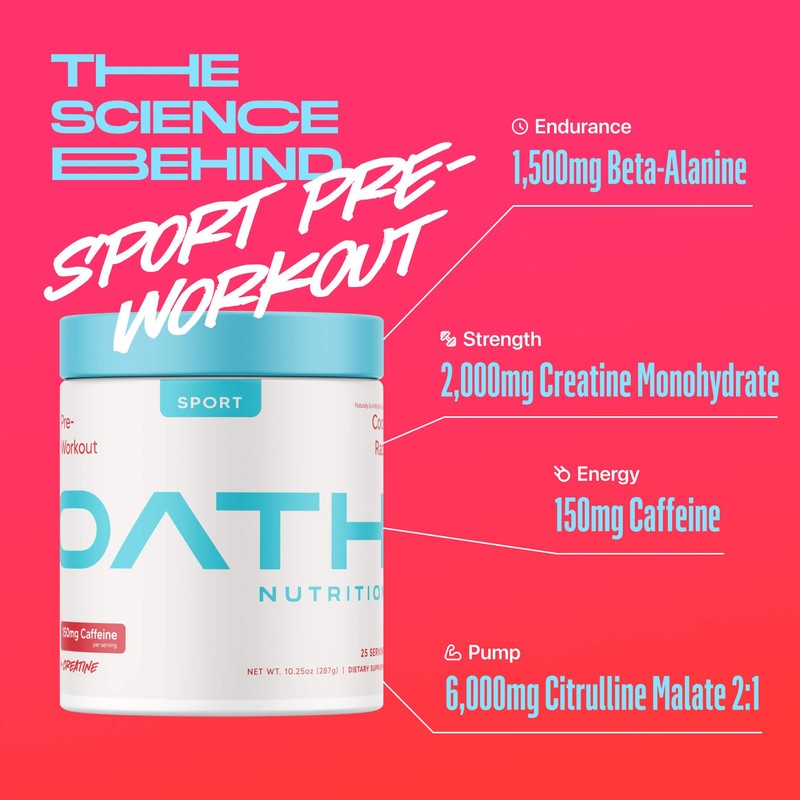 Oath Nutrition Sport Sugar Free Pre-Workout Powder, Coco Razz, Contains