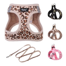 PUPTECK Dog Harness and Leash Set for Small Medium Dogs No Pull Step-in Soft Mesh Puppy Cat Vest Harnesses Reflective at Night, Brown Leopard Print, S