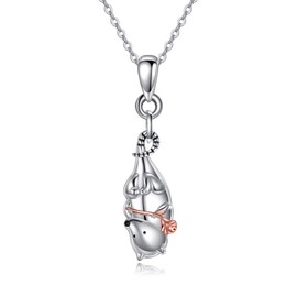 URONE Sterling Silver Possum Necklace Possessive Rose Flower Pendant Cute Animal Jewelry Gifts For Women