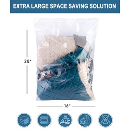 Heavy Duty Storage Bags with Zipper Top, Extra Large 3 Gallon Bag 16" x 18", Resealable Plastic Bag, Jumbo Freezer Bags for Food, Clothes, Travel, Moving, 2.4-mil Thick, Pack of 15