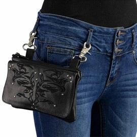 Milwaukee Leather MP8852 Women's Black Leather Multi Pocket Belt Bag - One Size