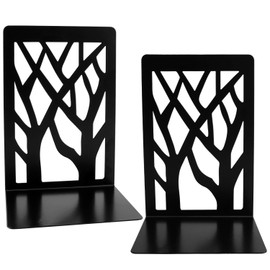 I-WILL Book Ends for Shelves Heavy Duty Metal Desk Bookends Decorative Tree Unique Design Book Stopper Supports Non Skid Bookshelf Holder Stand for Kids Children Adults in Office and School - Black