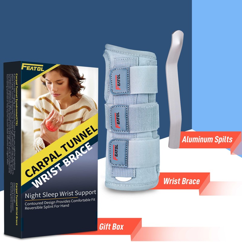 FEATOL Wrist Brace Carpal Tunnel for Women Men, Adjustable Night