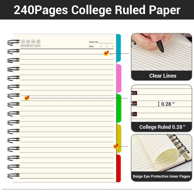 EUSOAR Hardcover Spiral Notebook, 6 Pack A5 5.5"x 8.3", 5