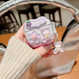 Casevita Cute Case Compatible with AirPods 4 Active Noise Cancelling with Pendant, Clear 3D Flowers for Women Shockproof Protective Case Compatible with AirPods 4