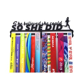 Medal Hangers for Runners, Female Running Medal Awards Holder, Sporting Medal Rack Display, Best Gifts for Girls Women Honors, She Believed She Could,So She Did,Black