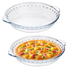 Glass Pie Plate 7" Pie Pans Pie Baking Dishes with Handles for Serving and Baking Glass Pie Dish for Snacks, Salads, Desserts (2)