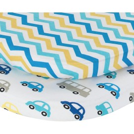 Everyday Kids 2 Pack Bassinet Sheets - Cars/Chevron