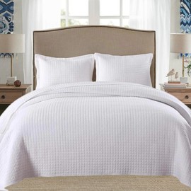MarCielo 3 Piece 100% White Cotton Quilt Set Lightweight Bedspread Bed Coverlets Comforter Set, Check (Queen)