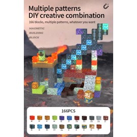 FXZYIXS Magnetic Blocks - 166Pcs Build Sword Knight World Magnet Game Set, Magnetic Tiles Building Blocks Toddler Toys STEM Sensory Creative Toys Games for Toddler Kids Boys & Girls