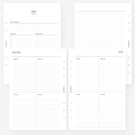 MAY PAPER CO. 2025/2026 A5 Weekly Planner Refill, Week on Two Page Planner Insert for Filofax A5 and LV GM 6 ringed Agenda (Vertical Border Lined)