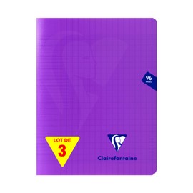 Clairefontaine 373741AMZC Un lot de 3 Cahiers Agrafés Mimesys - 17 x 22 cm - 96 Pages Grands Carreaux - 90 g - Polypro Couverture - Colour: Violet