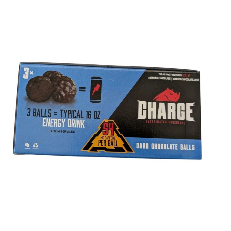 Charge Caffeinated Chocolate DARK CHOCOLATE 12 Packs of 3- 54mg