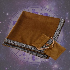 BLESSUME Tarot Table Cloth Divination Wicca Velvet Altar Cloth with Tarot Pouch (Dark Yellow)