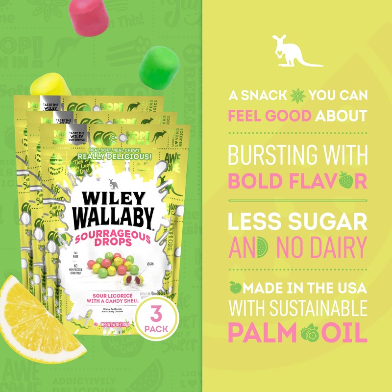 Wiley Wallaby 6 Ounce Sourrageous Drops Mix of Watermelon, Green