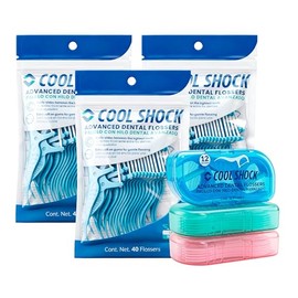Cool Shock | Flossers con hilo firme y mango antideslizante. Incluye 3 Bolsas c/40pz .3 Estuches c/12pz.