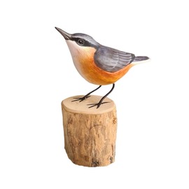 Wooden Nuthatch Garden Ornament - Hand Carved Fairtrade Bird Watcher Gift - Detailed Realistic Hand Painted Bird Sculpture - Woodcarving Figurine Home Accessory