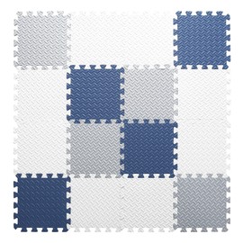 Tamiplay 16 Tiles Foam Play Mat, 0.4 Inch Thicked Interlocking Floor Mats with Solid Colors, Squares Baby Play Mat, EVA Foam Puzzle Floor Mat Foam Mats for Kids, Baby(White/Light Gray/Dark Blue)