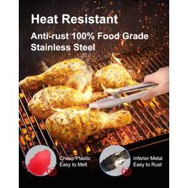 Bnlcd Cooking Tongs with Teeth, Premium Stainless Steel Kitchen Tongs Set of 2-9" and 12", Heavy Duty Locking Metal Food Tongs with Non-Slip Grip - Black