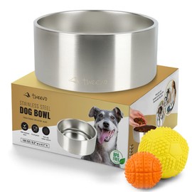 Stainless Steel Dog Food Bowl with 2 Rubber Balls - Non-Slip Insulated Dog Bowl with 7 Color Options - 100 Oz Durable Dog Water Bowl for Medium, Large and Extra Large Dogs (Stainless)