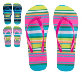 50 Pairs Bulk Flip Flops for Women Wedding Guests, Bnb Guests, Hotels, Pedicure Parties, and Charity Donation (Tropical Stripes)