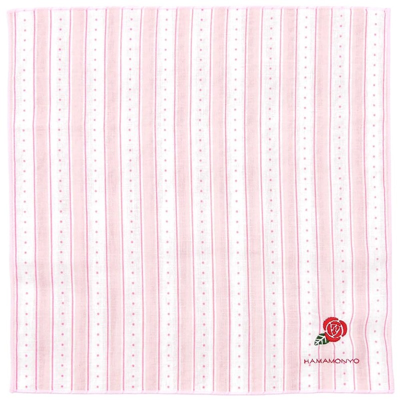 [濱文様] リバーシブルガーゼハンカチ ロマンボーダーとバラ