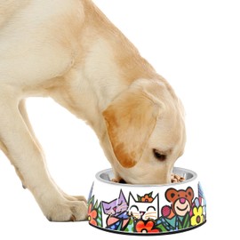 Romero Britto Pet Bowl - Artsy & Washable Food-Grade Stainless Steel Dish for Dogs & Cats, in The Park (Animals) Design, Perfect Portion for Food & Water, for Small, Medium, Large Breeds (Small)