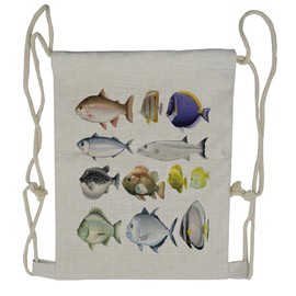 Lunarable Fish Drawstring Backpack, Pacific Fish Salmon Sea Bass, Sackpack Bag