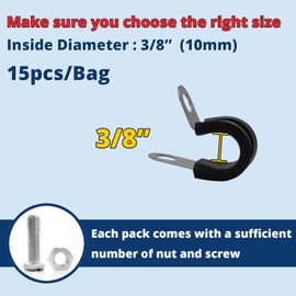 TOMSHIELE 15 PCS 3/8 Inch Cable Clamps with 15 Pairs of Bolts Accessories, 304 Stainless Steel Rubber Clamps, Rubber Coated Cushioned Pipe Clamps