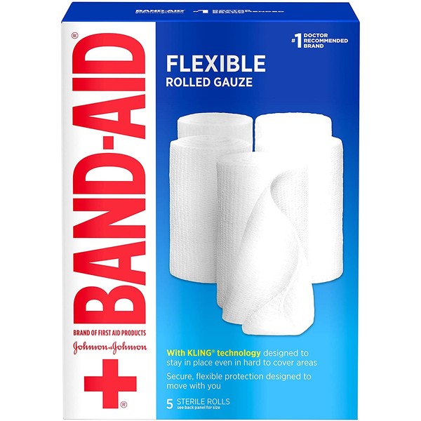 Band-aid Brand First Aid Flexible Rolled Gauze Wound Care Dressing, 4 In X 2.1 Yd, 5 Count (pack Of 12)