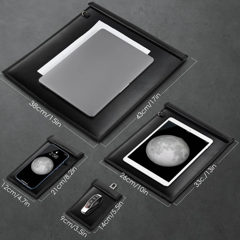 4Pcs Faraday Bag Black Portable Fireproof Waterproof Safe Reliable Faraday