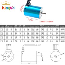 KingVal Replacement 3650 3900KV Sensorless Brushless Motor Shaft 3.175mm Compatible with 1/10 RC Car