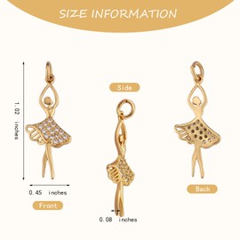 COGCHARGER 5 Pieces Ballet Dancer Charm Pendant Brass Cubic Zirconia Pendants with Jump Rings for Jewelry Necklace Bracelet Making Crafts