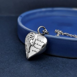 LuxglitterLin Angel Wing Heart Cremation Urn Necklace for Uncle Ashes Keepsake Memroial Jewelry God Has You in His Arms I Have You in My Heart