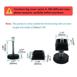 uxcell Leveling Feet 30 x 30mm Square Insert Furniture Adjuster with Nuts 8 Sets