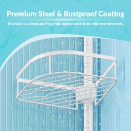 TIMIANO Shower Caddy Tension Pole, 4-Tier Adjustable Corner Shower Standing Caddy, Rustproof Shower Rack for Bathroom Bathtub, with 4 Shelves, No Drilling Shower Shelf for Inside Shower (White)