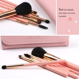 Makeup Brush, Cosmetic Brush, Includes Exclusive Makeup Pouch, Portable, Cute, Set of 10 (7 Pieces, Pink)