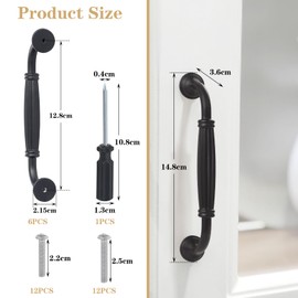 Roxanex 6 Pieces Black Kitchen Door Handles Cabinet Handles Drawer Handles with Screwdriver 128mm Hole Center
