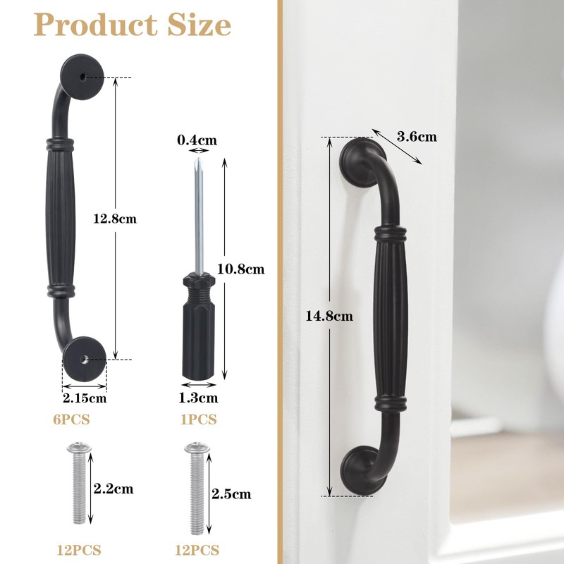 Roxanex 6 Pieces Black Kitchen Door Handles Cabinet Handles Drawer