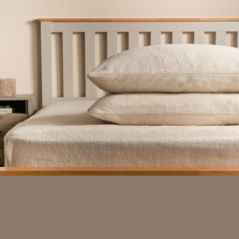 OHS Cream White Fluffy Bed Pillow Cases Teddy Fleece, Thermal