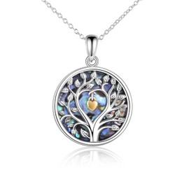 VONALA Tree of Life Necklace, Women 925 Sterling Silver Pendant with Chain, Fine Jewellery, Best Gifts for Wife, Mum and Girlfriend(Abalone)