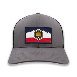 Utah State Flag Hat - Adjustable-Back Ball Cap with Embroidered Flag Patch (Gray w/Black Mesh)