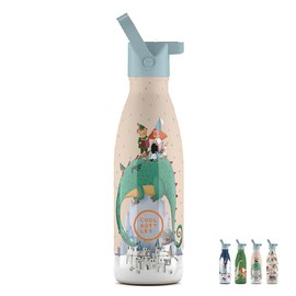 Cool Bottles - Thermosflasche für Kinder - Wasserflasche aus Edelstahl - 350 ml - Dragon Dreams - Kalte Getränke 36 Stunden und Heiße Getränke 18 Stunden - Farbprägung - BPA Frei