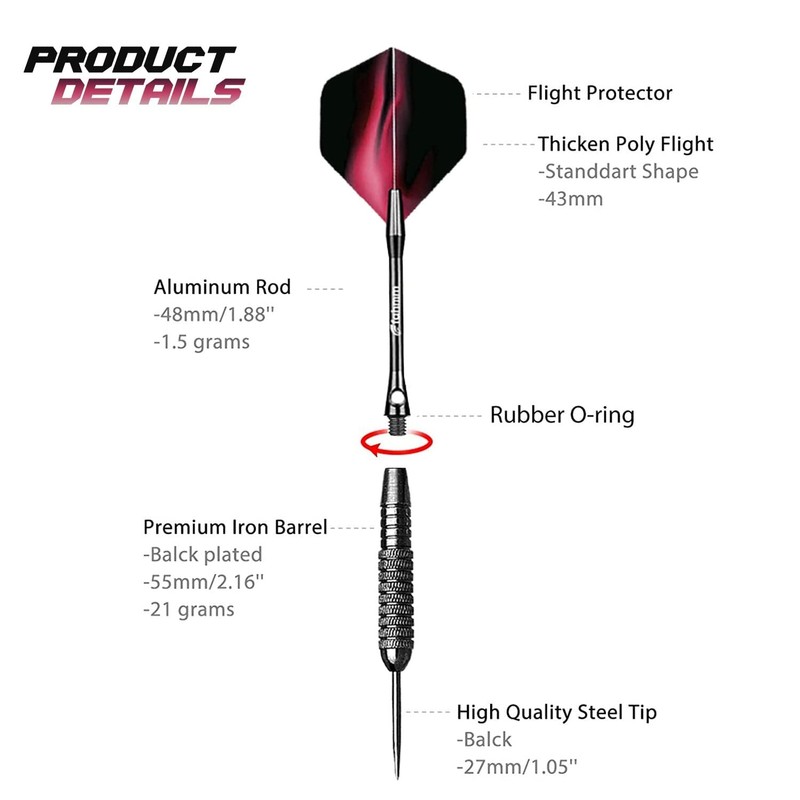 Fahmm Professional steel tip Darts set-22G Pack Of 6 Aluminium